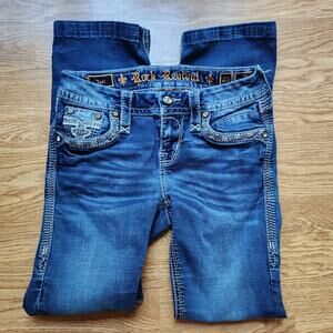 Rock Revival Jeans Womens Juniors Size 25 Tali Mid Rise Boot Cut Rhinestone